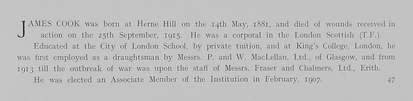 Cook J Cpl 2884 14th London Regiment (London Scottish) Obit