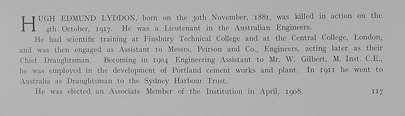 Lyddon H E Lt Australian Engineers Obit