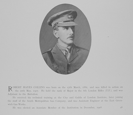 Collins R H Major 6th London Regiment Obit