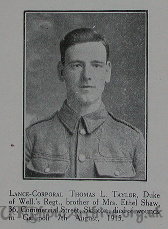 Taylor T L LCpl 8th West Riding Regt Craven Roll Of Honour