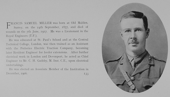 Miller F S Lt Royal Engineers Obit