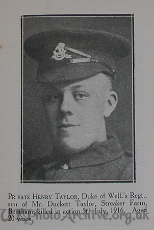 Taylor H Pte 10th West Riding Regt Craven Roll Of Honour