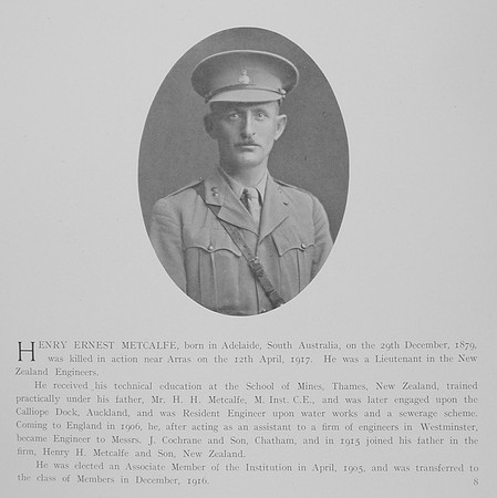 Metcalfe H E Lt New Zealand Engineers Obit