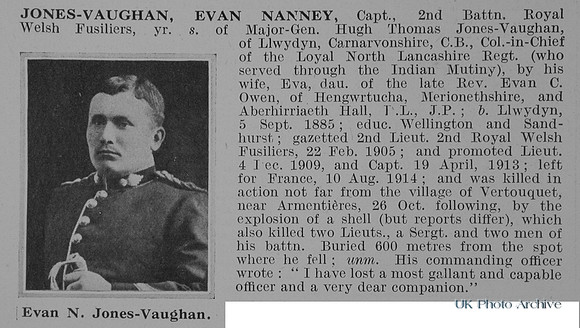 Jones-Vaughan E N Captain 2nd Royal Welsh Fusiliers Obit