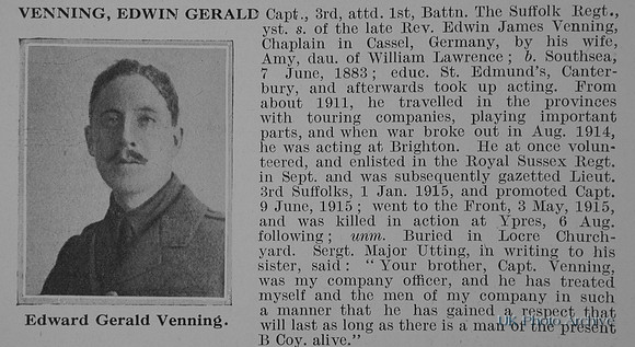 Venning E G Captain 1st Suffolk Regiment Obit