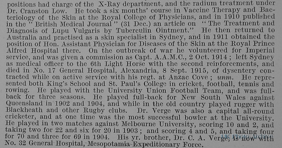 Verge A Captain Australian Army Medical Corps Attd 6th Australian Light Horse Obit Part 2