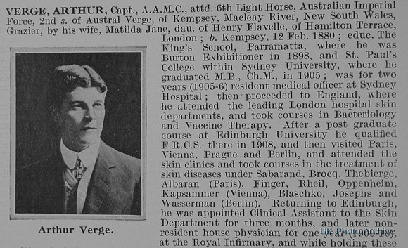 Verge A Captain Australian Army Medical Corps Attd 6th Australian Light Horse Obit Part 1
