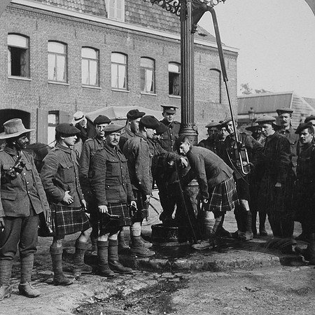Seaforth Highlanders Filling Their Water Bottles At A Town Pump Before Going Into The Trenches
