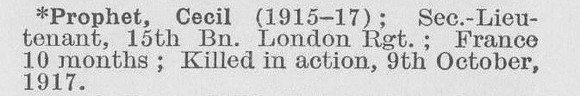 Prophet C 2nd Lt 15th London Regiment