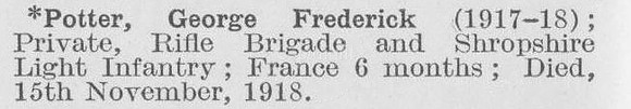 Potter G F Pte Rifle Brigade And Shropshire Light Infantry
