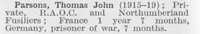 Parsons T J Pte Army Ordnance Corps And Northumberland Fusiliers