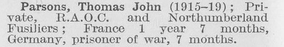 Parsons T J Pte Army Ordnance Corps And Northumberland Fusiliers