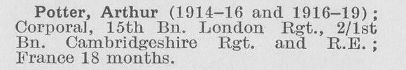 Potter A Cpl 15th London Regiment