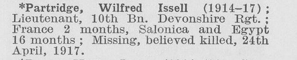 Partridge W I Lt 10th Devonshire Regiment