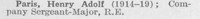 Paris H A Comp Sergt Major Royal Engineers (LCC Chief Engineers Department Central Office)