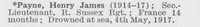 Payne H J 2nd Lt Royal Sussex Regiment