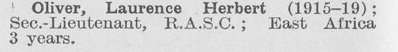 Oliver L H 2nd Lt Army Service Corps