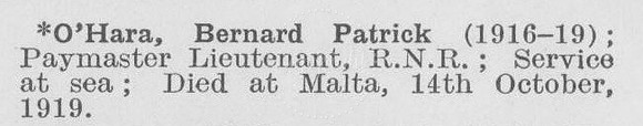 O'Hara B P Paymaster Lt Royal Naval Reserve