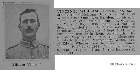 Vincent W Pte 6540 3rd Coldstream Guards Obit