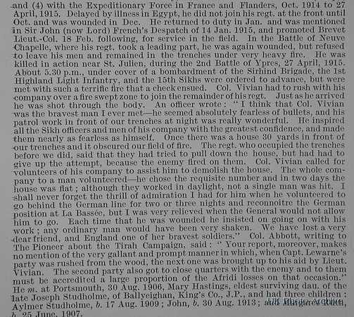 Vivian C A Brevet Lt Col Indian Army Obit Part 2