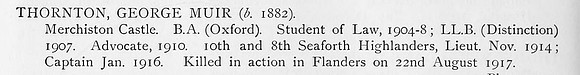Thornton G M Captain 10th Seaforth Highlanders Obit