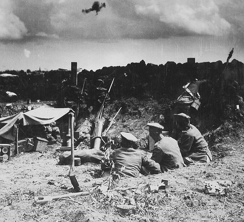 Seaforth Highlanders Watching Through A Periscope Amid Bursting Crumps