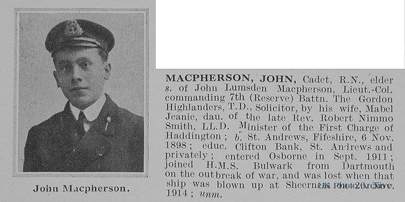 MacPherson J Cadet HMS Bulwark Royal Navy Obit