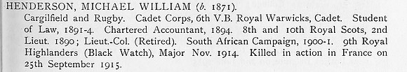 Henderson M W Major 9th Black Watch Obit