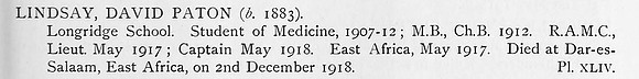 Lindsay D P Captain Royal Army Medical Corps Obit