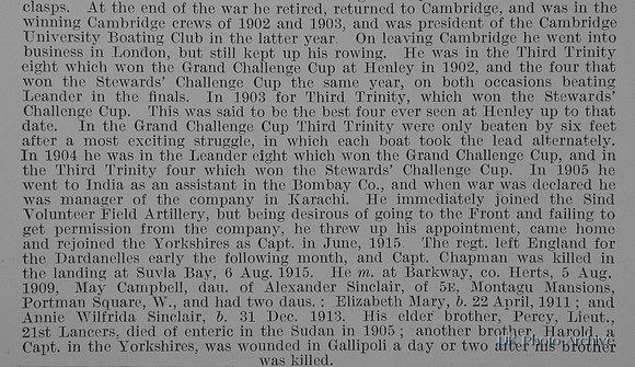 Chapman W H Captain 6th Yorkshire Regiment Obit Part 2