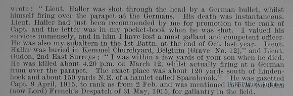 Haller J H L Lt 2nd East Surrey Regiment Obit Part 2