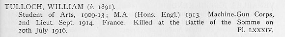 Tulloch W 2nd Lt Machine Gun Corps Obit