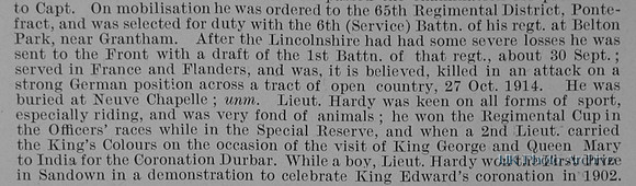 Hardy V H Lt 1st York And Lancs Regiment Obit Part 2