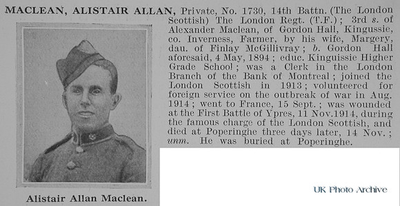 MacLean A A Pte 1730 14th London Regiment Obit
