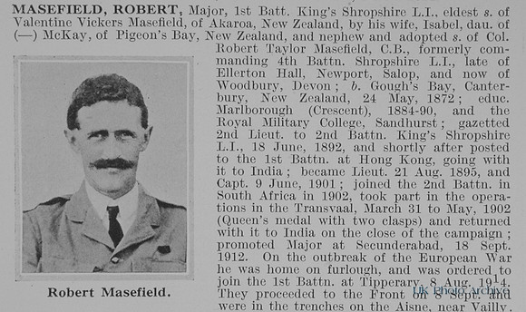 Masefield R Major 1st Kings Shropshire Light Infantry Obit Part 1