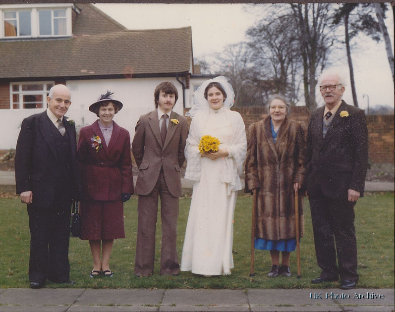 Bride Groom And Family 1970s Wedding