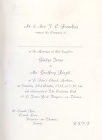 Wedding Of Gladys Brenchley And Geoffrey Brazill Invatation