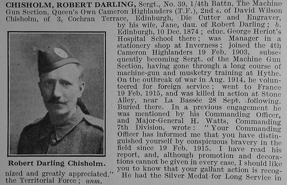 Chisholm R D Sergt 39 4th Cameron Highlanders Obit