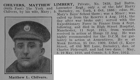 Chilvers M L Pte 7839 2nd York And Lancs Regiment Obit
