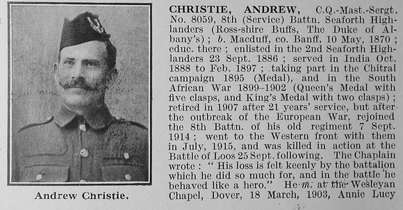 Christie A CQ Mst Sergt 8059 8th Seaforth Highlanders Obit