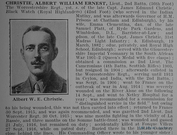 Christie A W E Lt 2nd Worcestershire Regiment Obit Part 1
