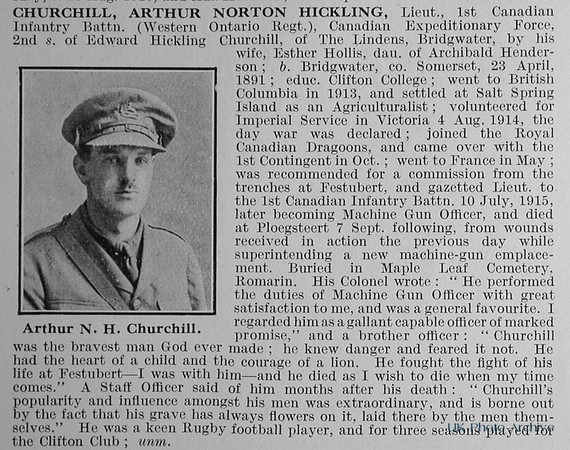 Churchill A N H Lt 1st Canadian Infantry Obit