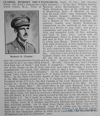 Clarke R S Captain 5th Kings Shropshire Light Infantry Obit