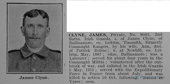 Clyne J Pte 8043 2nd Irish Guards Obit