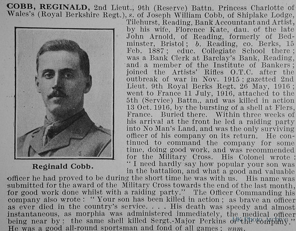 Cobb R 2nd Lt 9th Royal Berkshire Regiment Obit