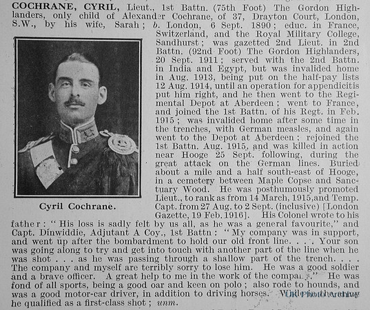 Cochrane C Lt 1st Gordon Highlanders Obit
