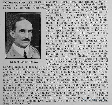 Codrington E Lt Col Indian Army Obit