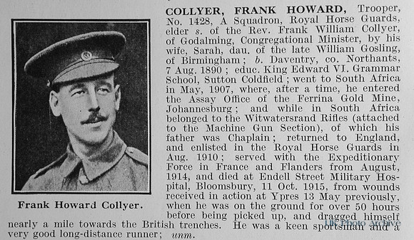 Collyer F H Tpr 1428 Royal Horse Guards Obit