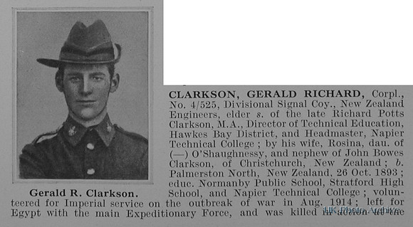 Clarkson G R Cpl 4-525 New Zealand Engineers Obit