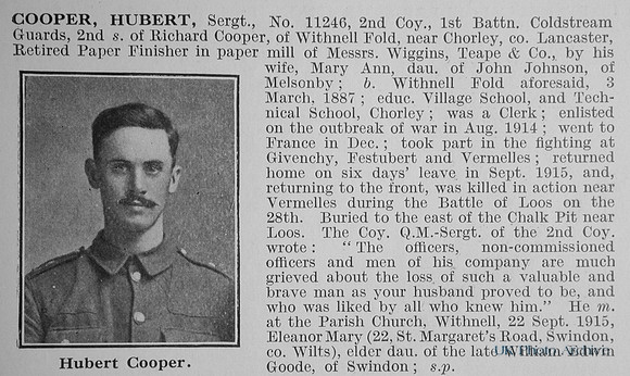 Cooper H Sergt 11246 1st Coldstream Guards Obit